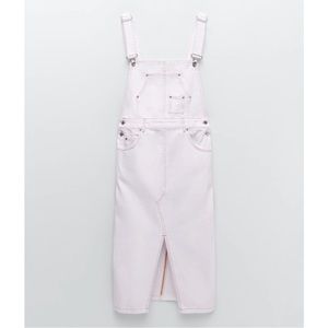 Zara White Denim Midi Pinafore Dress; Size XS; with a free HM white body suit;